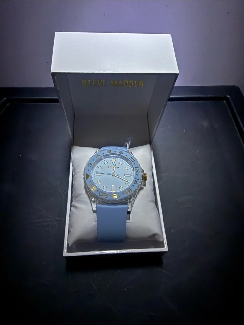 Steve Madden Light Blue Silicone Strap Watch with Gold Accents